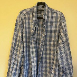 Izod Non-Iron Stretch Blue Plaid Button Up Shirt 2XL
